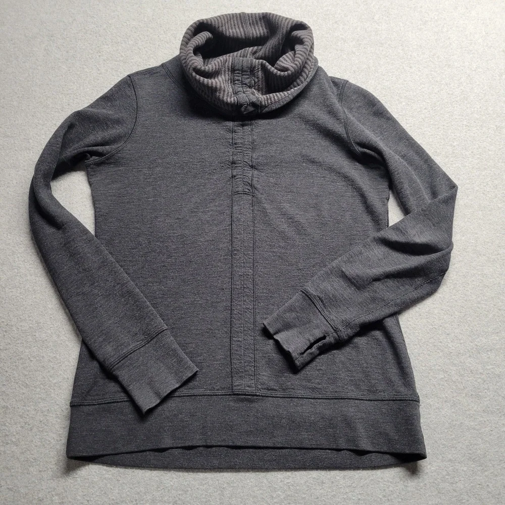 Lululemon Cowl‎ Neck Pullover Sweatshirt Gray Heather Thumbhole Cuffs Reversible
